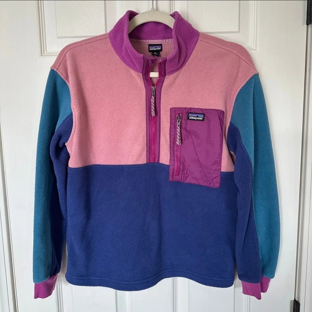 Patagonia Kids Microdini 1/2 Zip Fleece Girls XL Colorblock Pullover